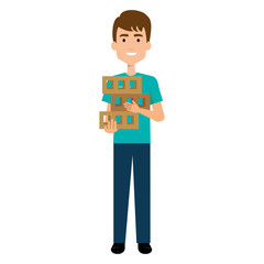 delivery worker lifting goods avatar character vector illustration design