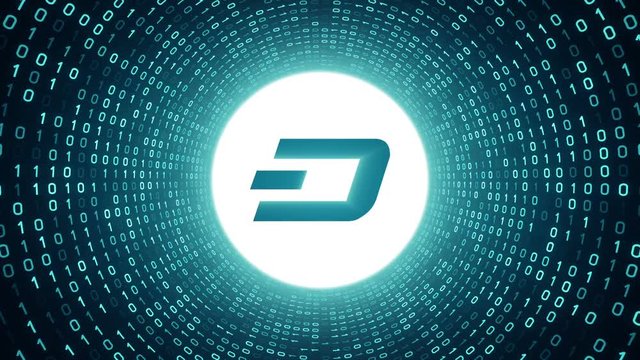 White crypto currency logo "DigiByte" form cyan binary tunnel on cyan background. Seamless loop. More logos and color options available in my portfolio.