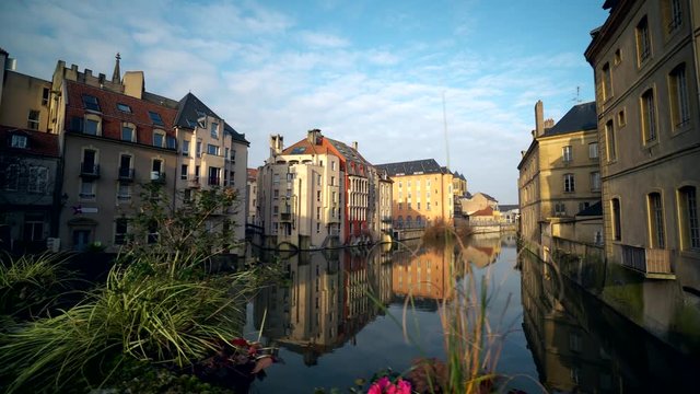 Metz city view, France. Old city on Moselle river.