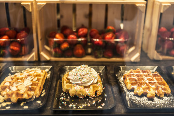 Waffle in a candy store in Bruges, Belgium
