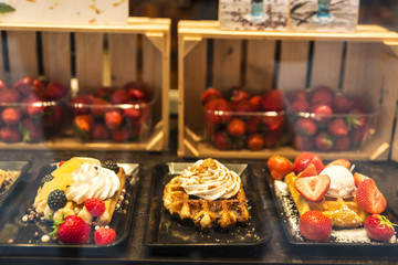 Waffle in a candy store in Bruges, Belgium