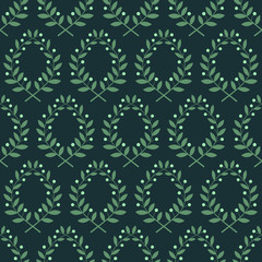 seamless pattern with laurel branches on a blue background