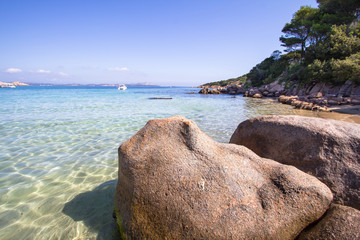 The beach at Baja Sardinia in Sardinia, italy