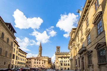 Fototapeta na wymiar Old city of Florence with classical architectural features of the buildings, Tuscany, Italy