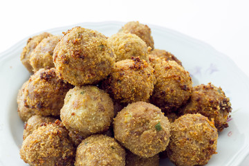 Fried meat meatballs in oil