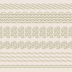 set of seamless horizontal patterns with stylized waves