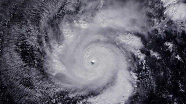 3 videos in1. The hurricane storm with lightning over the ocean., satellite view.