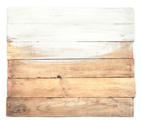 Old planks with half of it painted in white. Grunge wood board isolated on white background. Surface of white painted wooden planks.
