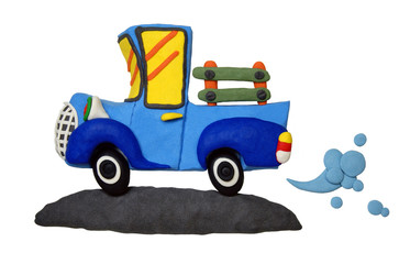 Fototapeta premium Plasticine blue pickup truck