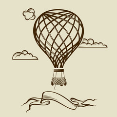 vintage hot air balloon image with clouds