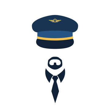 Portrait Of Pilot In A Cap And Tie. Vector Illustration.