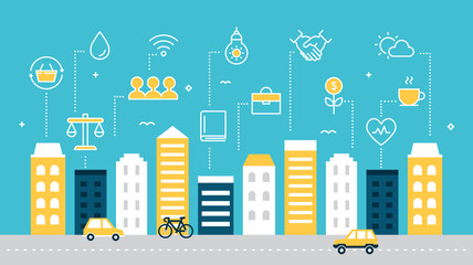 Obraz premium Smart Sustainable City Development Vector Illustration.