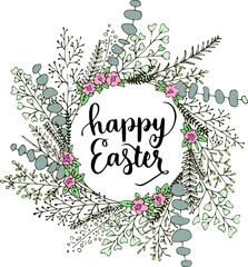 Obraz premium Wreath Happy Easter handwritten design
