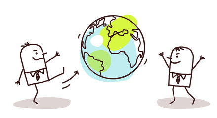 Cartoon Businessmen Kicking the Earth