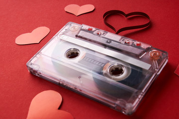 Audio cassette with magnetic tape in shape of heart