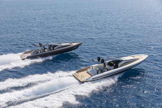 two motor boat in navigation, ribs inflatable
