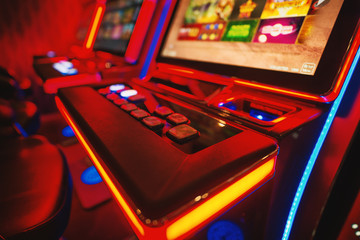 Gambling machine at casino club. Shallow depth of field.