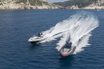 two motor boat in navigation, ribs inflatable