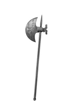 Ancient halberd or war ax on a white background.