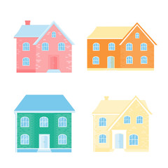 Fototapeta premium Collection of 4 icons with cozy home, house, cottage. Modern building with pastel color.