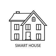 Modern line icon with cozy home, house, cottage. Smart building.  Flat design urban landscape