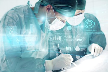 Two surgeons with medical illustration