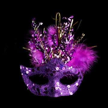 Colorful Mardi Gras Mask Isolated On Black