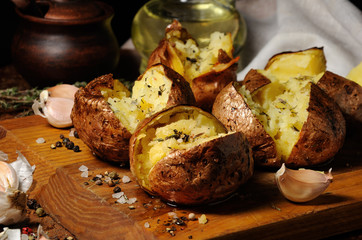 baked potato with spices and herbs