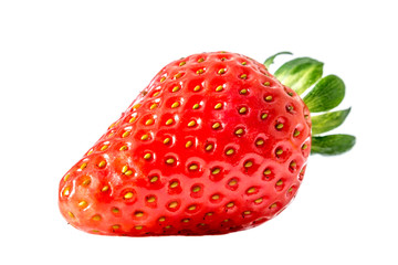 Strawberry with leaves close-up macro isolated on white background