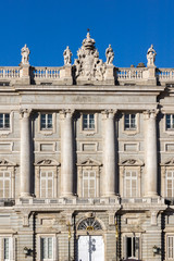 Beautiful view of the facade of the Royal Palace of Madrid, Spain
