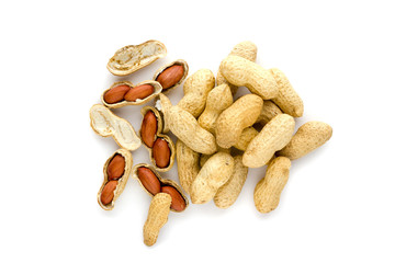 Fried peanuts in shell. Peanut in shell on white background.
