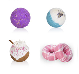 Set of four bombs for a bath, isolated on white background.