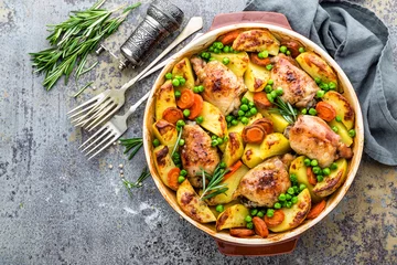 Poster Chicken meat, thighs baked with potato, carrot and green peas © Sea Wave