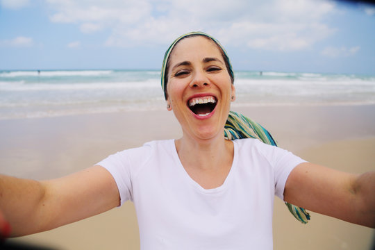 Outdoor portrait of 40 years old woman