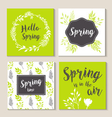 Hello spring, spring is in the air, spring cards, wreath, watercolor