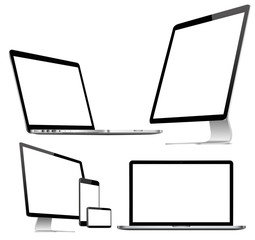 Set of computer, laptop, tablet and phone in a flat vector style