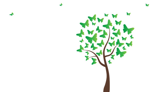Abstract tree with leaves in the form of butterflies. Spring, nature, romance.