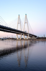 Cable-stayed bridge at evening.