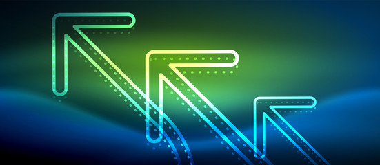 Techno neon glowing arrow background