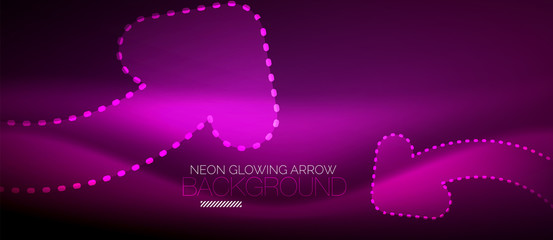 Neon techno arrow, digital abstract background