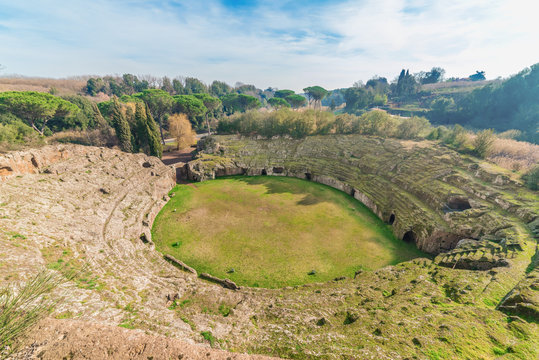 Sutri, Italy - 27 January 2018 - A medieval village of Tuscia area with a fascinating archaeological site dating back to the Roman Empire