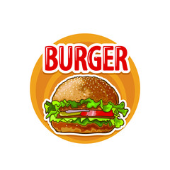 Vector logotype for burger fast food store. Isolated on white background.