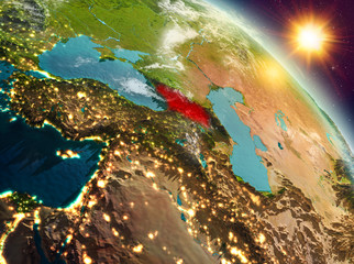 Georgia in sunrise from orbit