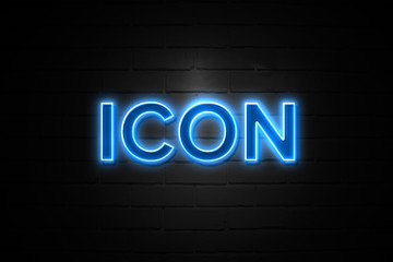 Obraz premium Ikona neon znak na ceglanym murze