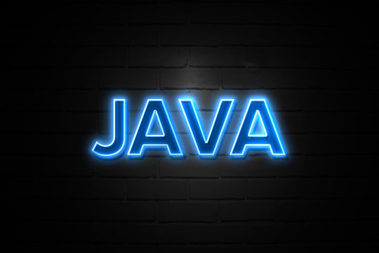 Java neon Sign on brickwall