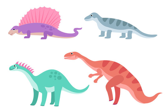 Cute colorful cartoon dinosaurs set isolated on white background. Vector illustration for kids