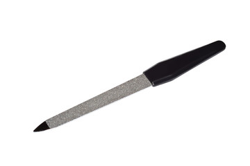 Steel nail file with black handle isolated on white background