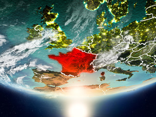 France with sun on planet Earth