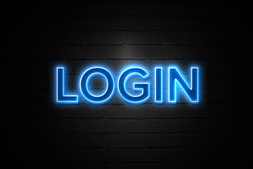 Obraz premium Zaloguj się neon Zaloguj się na Brickwall