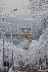 Winter landscape in Pyatigorsk city at january
